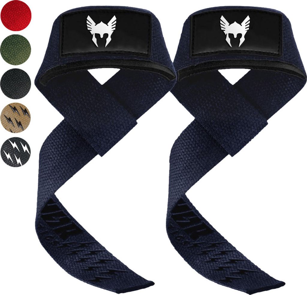 THOR ATHLETICS Zughilfen für Krafttraining & Powerlifting - Hebehilfen Krafttrainingsgurte mit Haken für Männer und Frauen - Wikinger Blau
