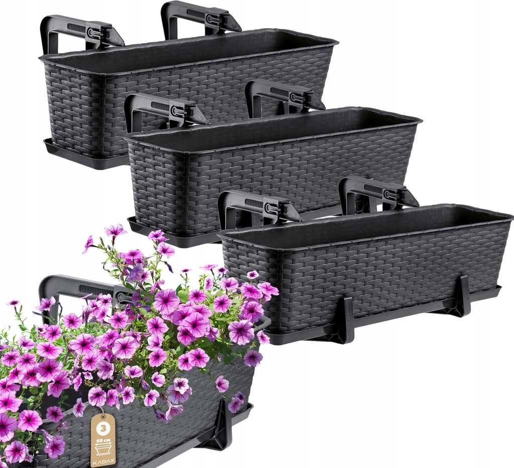 KADAX Blumentopf "Castro", Topf mit Griffen, 60cm, Anthrazit, 3 Stück
