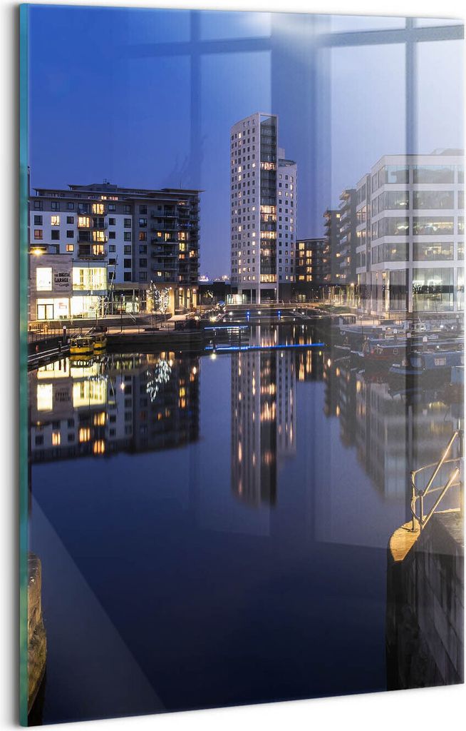 Designer Glasbild - Wandbild - Glas Bild - 20x30 cm - Die Stadt Leeds Wird Nachts Beleuchtet