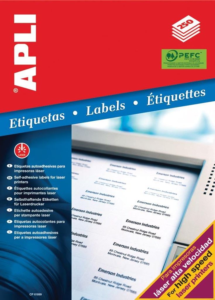 Apli – weiße Etiketten, 210 x 297 mm (B x H), 250 Stück, 1 pro Blatt (2530)