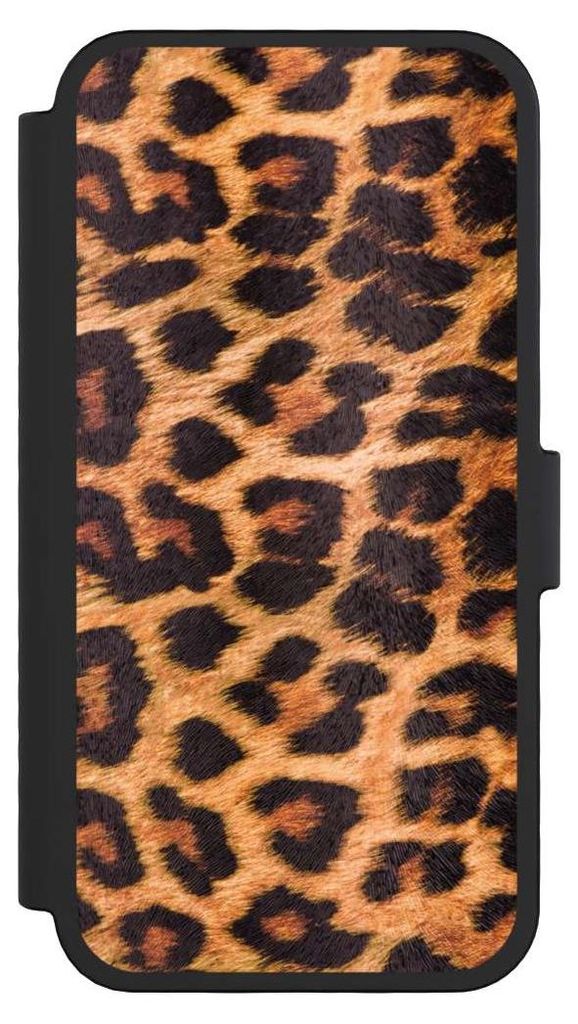 NIVOCASE Klapphülle für Apple iPhone 16 Pro Handyhülle aus Kunst Leder NIVOflip schwarz Animalprint Fell Leopard