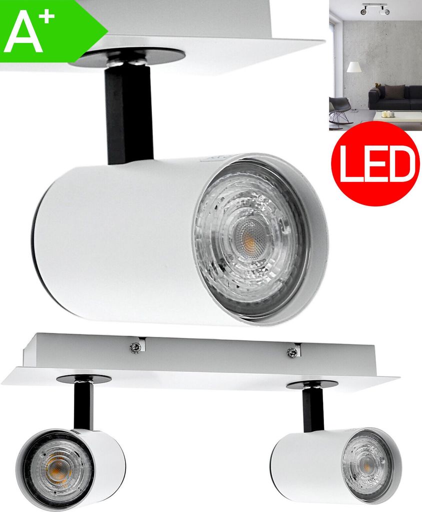 LED Deckenleuchte Decken Strahler Spot Lampe Aufputz Leuchte Deckenlampe Aufbau-Lampe Downlight Drehbar 2-flammig Weiß mit GU10 Fassung