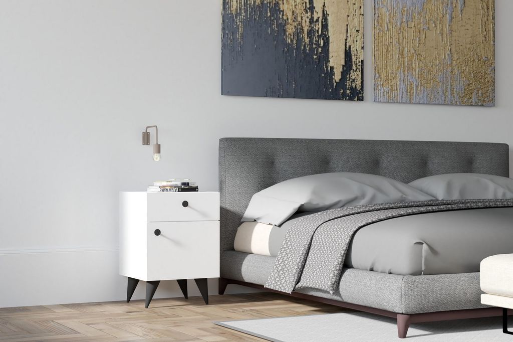 Skye Decor, Pila - White, Nachttisch, Weiß, 100 % MELAMINBESCHICHTETE SPANPLATTEN, 40 x 42 x 60 cm