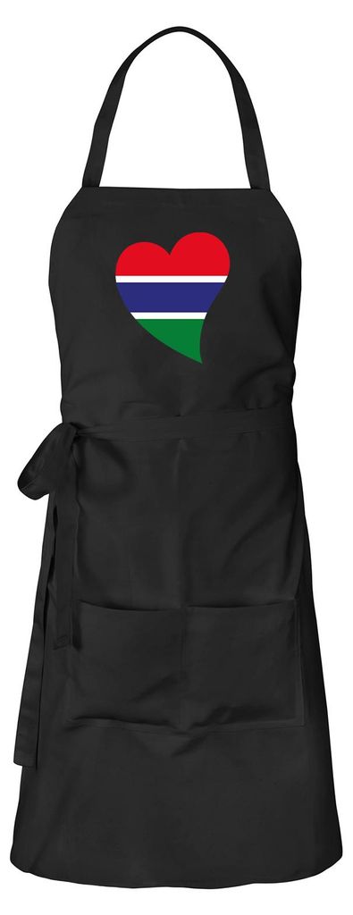 Huuraa Schürze Gambia Flagge Herz Schwarz mit Taschen Baumwolle Kochschürze Geschenkidee