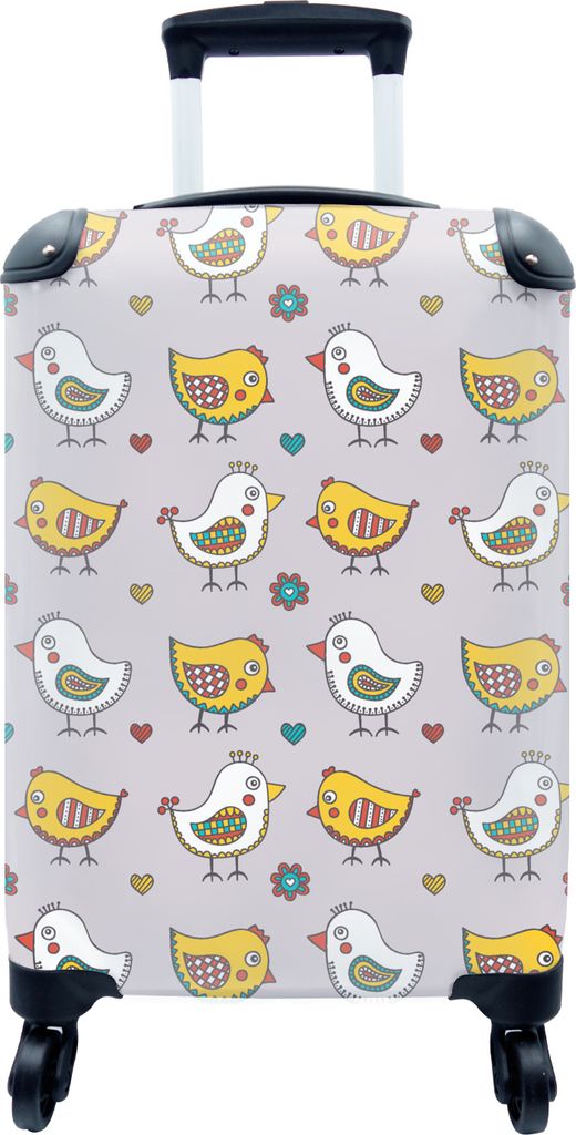 MuchoWow MuchoWow Koffer Handgepäck Trolley Rollkoffer Kleine Reisekoffer mit 4 Rollen - Muster - Vogel - Huhn - Cabin Size < 55x40x23 cm & 55...