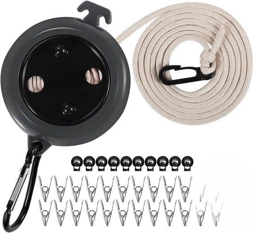 Ligne de traction 8m pliable avec 20 mousquetons - Noir Camping Voyage