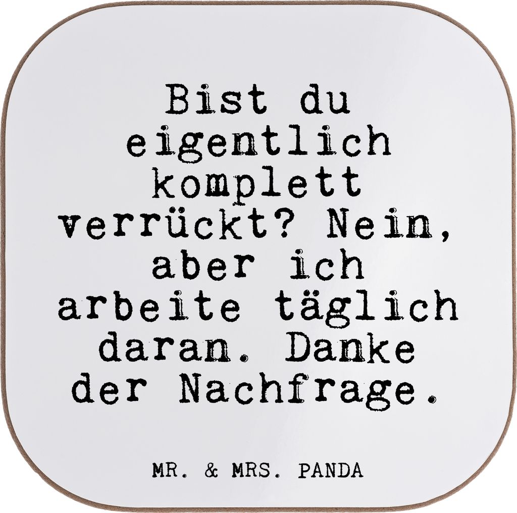 Mr. & Mrs. Panda Untersetzer für Gläser Bist du eigentlich komplett... - Weiß - Geschenk, Glizer Spruch Sprüche Weisheiten Zitate Lustig Weishe...