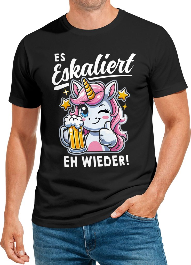 Herren T-Shirt Fasching Karneval Party Es eskaliert eh Spruch Lustig Männer Funshirt Moonworks