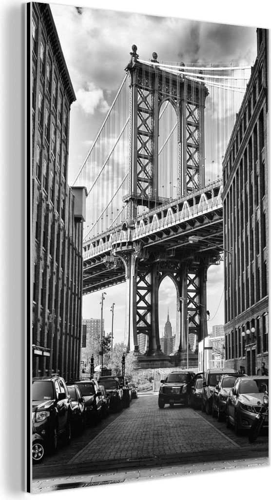 MuchoWow Wanddekoration Metall Metallbild Wandkunst 80x120 cm Straße - Brücke - Amerika - Schwarz und weiß MuchoWow Aluminium Gemälde - Bilder