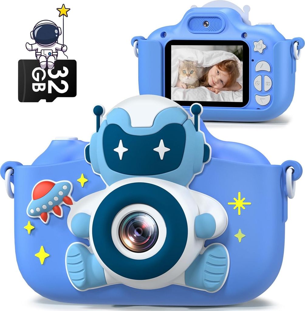 Kinder Kamera Jungen mit 2,0 Zoll Bildschirm 1080P HD Videokamera mit 32GB-Karte Selfie Digitalkamera Kinder Fotoapparat Kinder für 3-12 Jahre Ges...