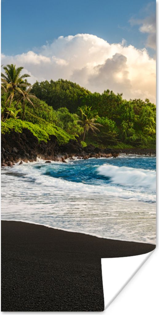 MuchoWow Poster Ein schwarzer Sandstrand auf Hawaii 20x40 cm - Plakat - Foto