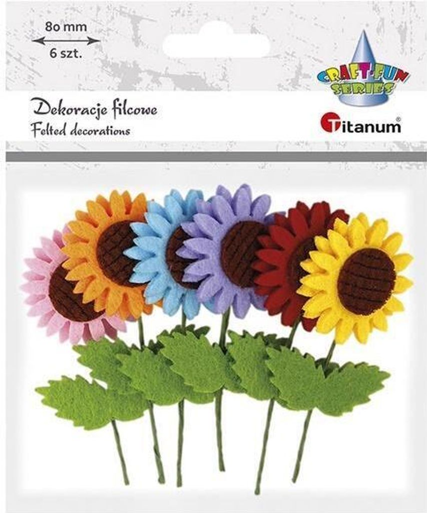 Filcowe słoneczniki na druciku 80mm mix 6szt