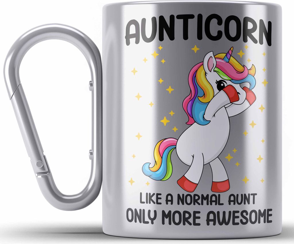 Trendation - Tante Aunticorn Geschenk Edelstahl Tasse Karabiner Geschenkidee Beste Tante Karabiner Edelstahl Tasse Karabiner Edelstahl Geschenk Lus...