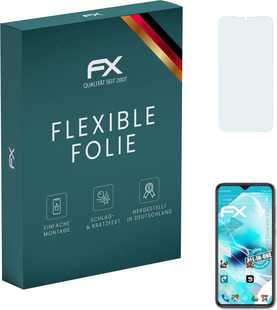 atFoliX FX-ActiFleX 3x Schutzfolie kompatibel mit Xiaomi Note 8 Pro Folie