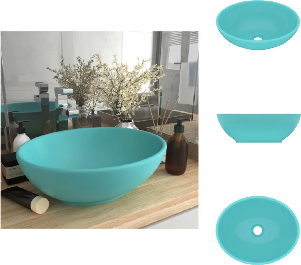 vidaXL Lavabo ovale verde chiaro opaco 40x33 cm in ceramica - Lavabo da bagno