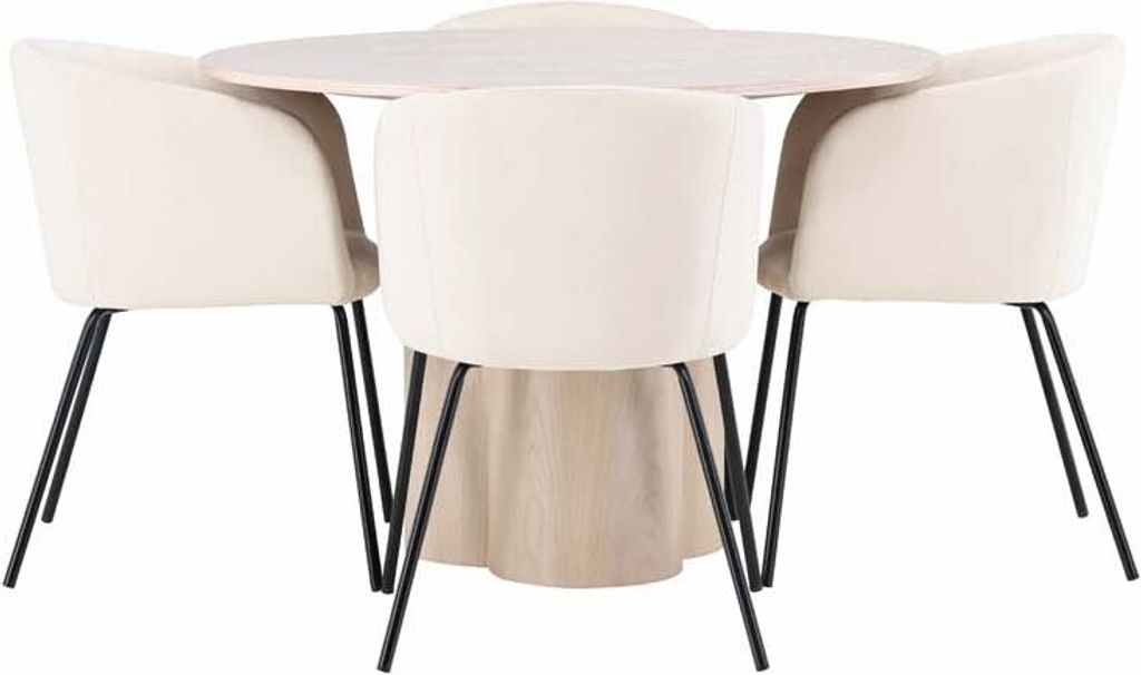 Olivia Essgruppe Tisch whitewash und 4 berit Stühle beige.