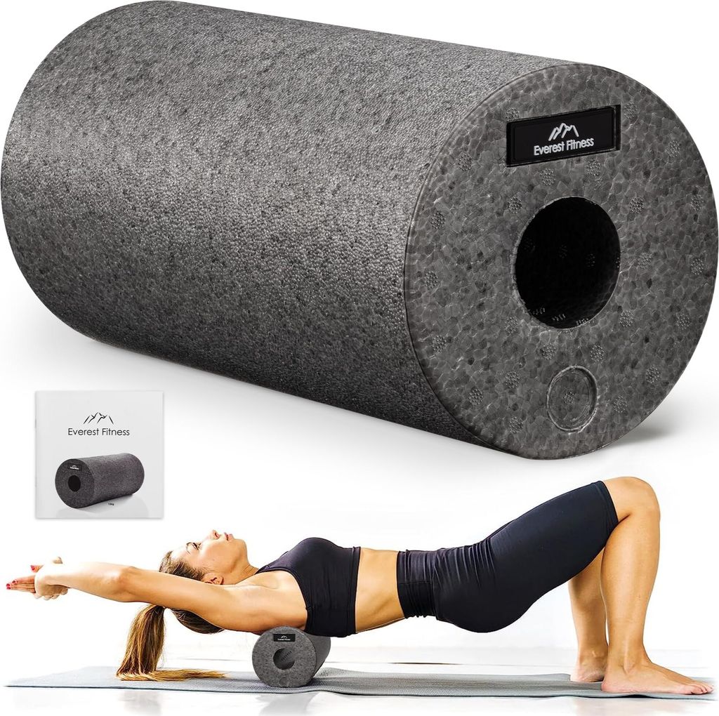EVEREST FITNESS Faszienrolle Wirbelsäule 30 cm mittel-hart in dunkelgrau inkl. Booklet - Professionelle Faszien Rolle für Rücken - Foam Roller -