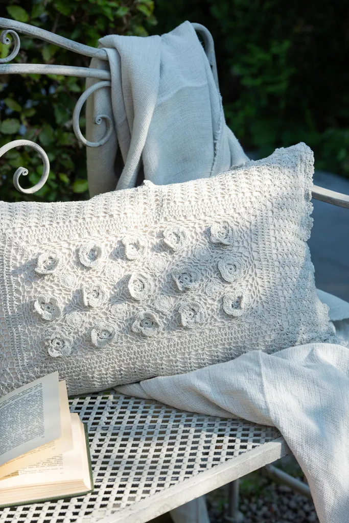 J-Line Coussin Rectangulaire Dentelle en Coton Bleu Style Chic 40x60cm