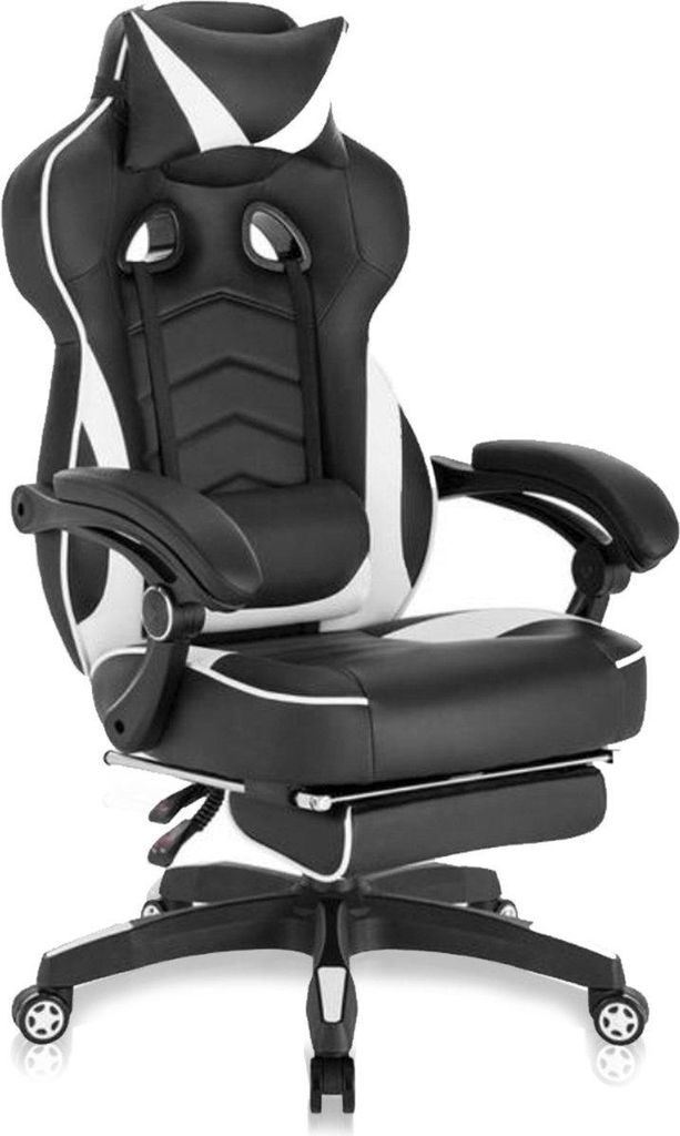 Gamingstuhl Premium – Ergonomisch – Mit Fußstütze – Höhenverstellbar – Schwarz/Weiß – Gaming & Büro Chair