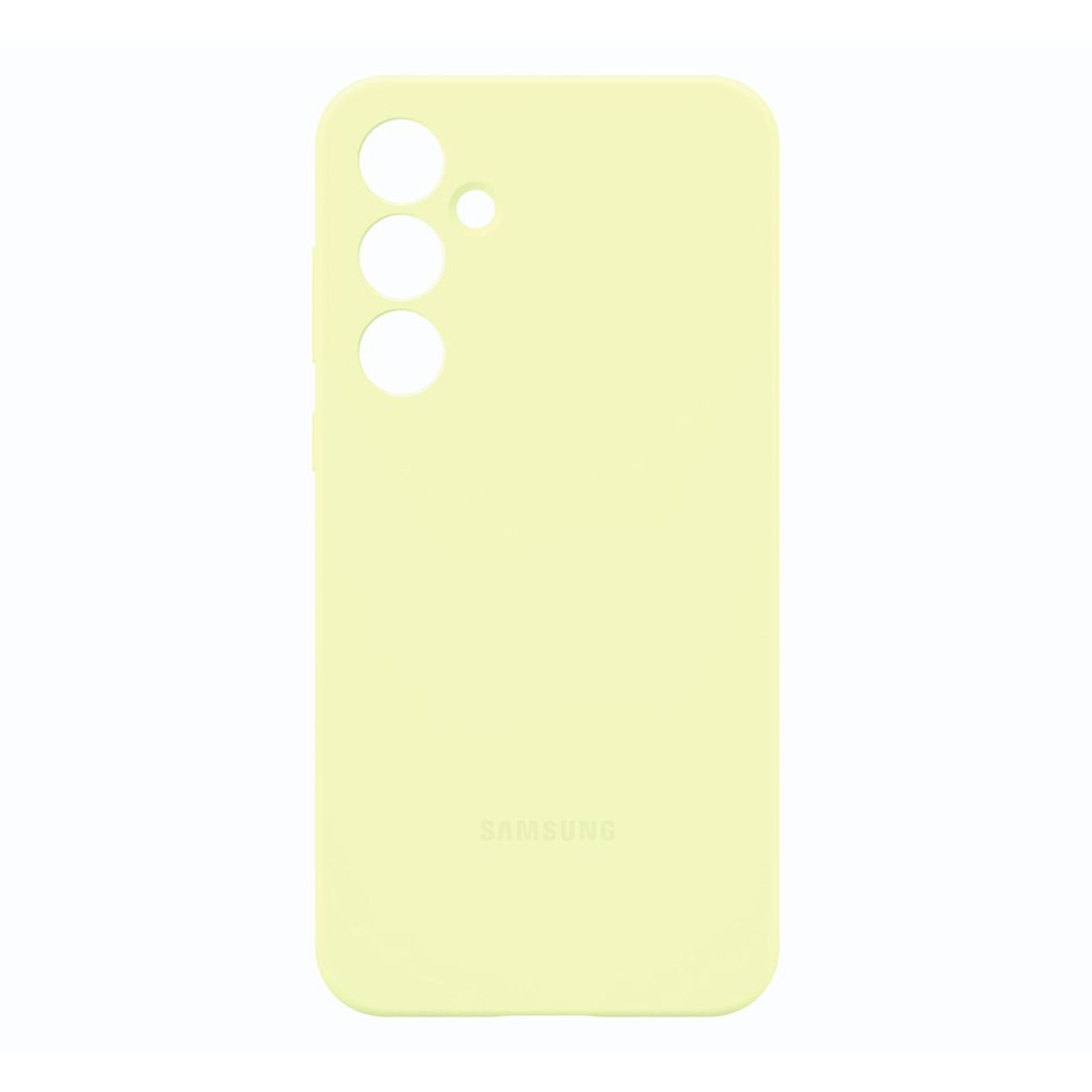 A light yellow Samsung phone case is shown against a white background.