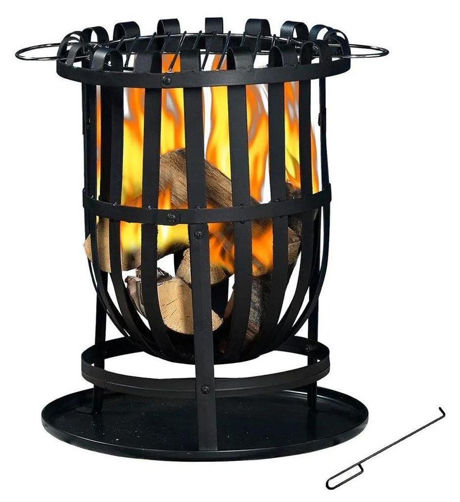 Kohlenbecken aus Stahl Außenbereich 2 in 1mit Barbecue-Ofen-Funktion Kekai Dana 40x56 cm Grill, Schürhaken und Aschekasten