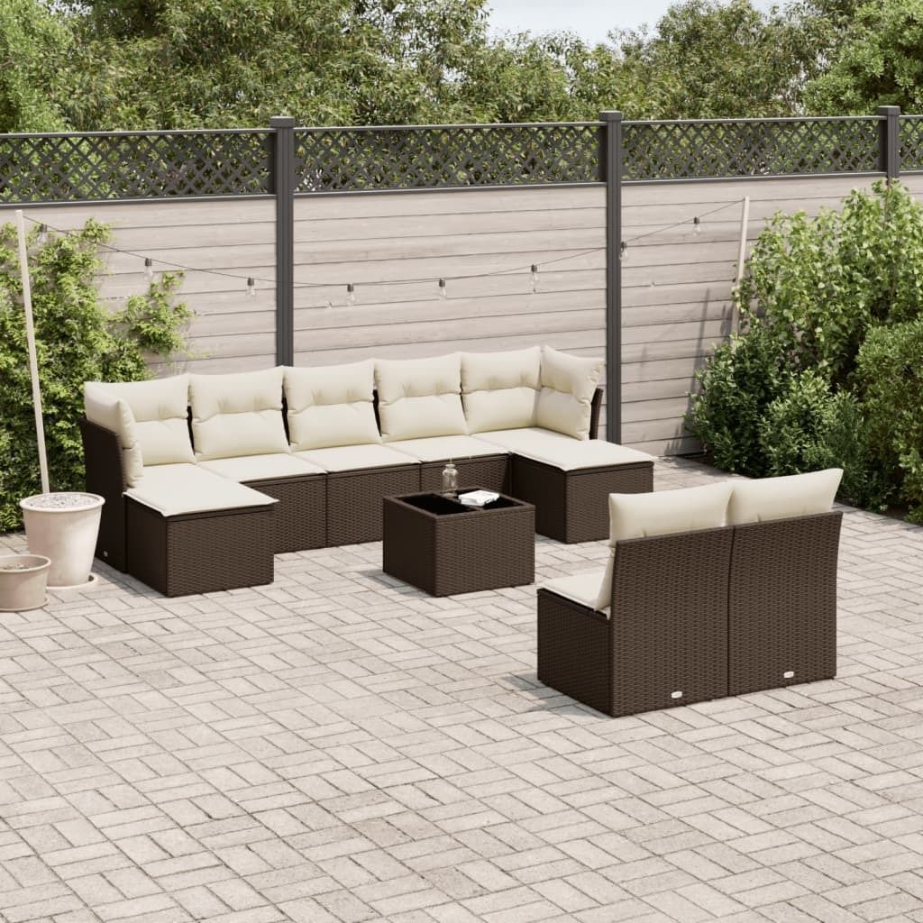 Maison Exclusive - 10-tlg. Garten-Sofagarnitur mit Kissen Braun Poly Rattan