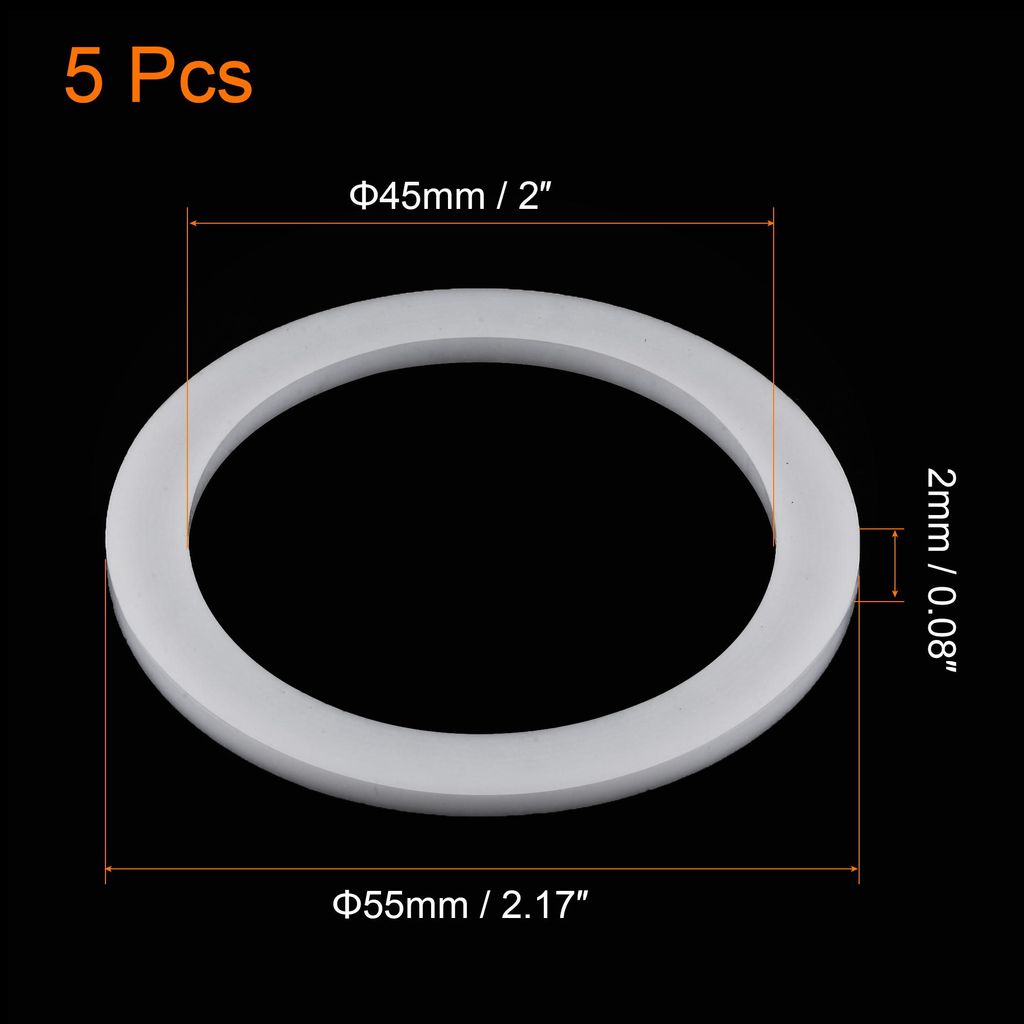 5er Pack PTFE Flachdichtung 55mm ?.D. 45mm i.D. 2mm dick 2¡åFlanschdichtung wei?