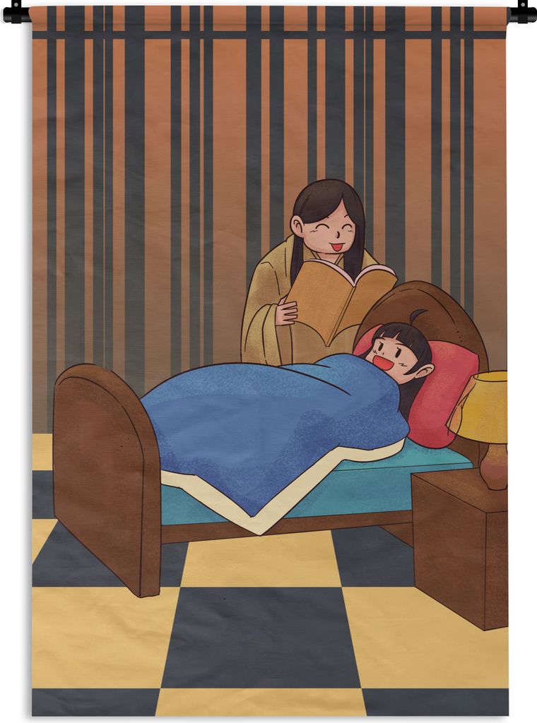 MuchoWow Wandteppich Wandbehang Illustration zum Muttertag zum Vorlesen 60x90 cm Tapisserie Dekoration Wandtuch - Foto-Teppich - Abwaschbar