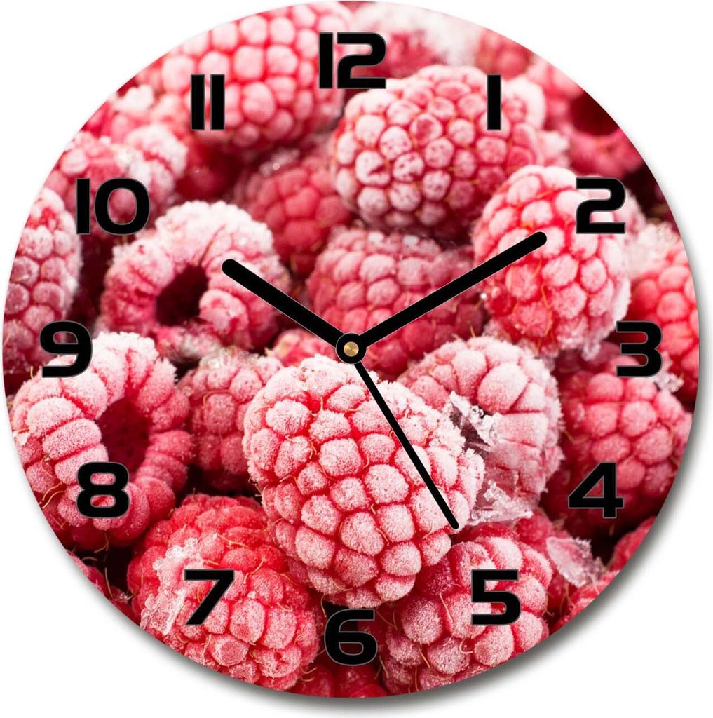Wanduhr aus Glas 30fi Glasbild Glasuhr Gehärtetes Glas - schwarze-zeiger - Frozen raspberries