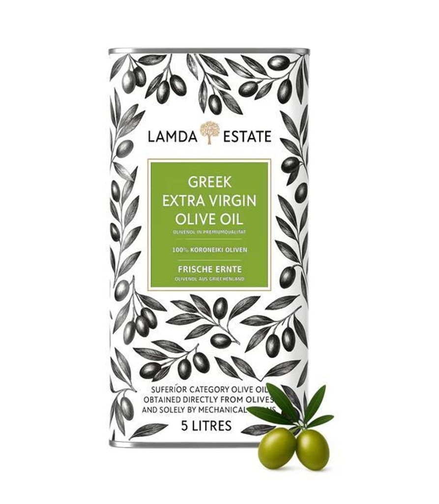 Lamda Estate | Griechisches Olivenöl 5 liter Kaltgepresst, nativ extra | Peloponnes 5l aus Koroneiki-Oliven, super frische Ernte