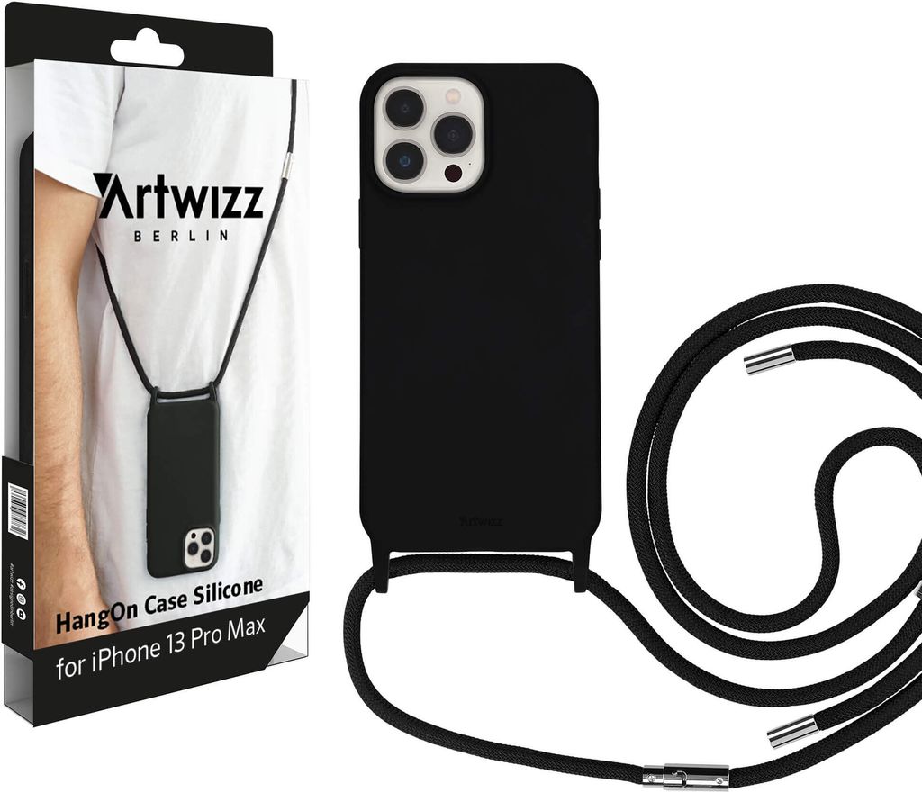 ARTWIZZ HangOn Case Silicone für iPhone 13 Pro Max - Schutzhülle aus Silikon zum Umhängen als Handykette, Black (Schwarz)