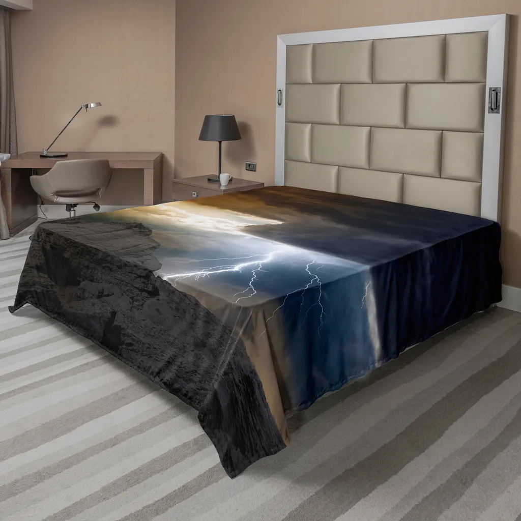 Drap de lit doux imprimé artistique montagne 275 cm x 260 cm Gris