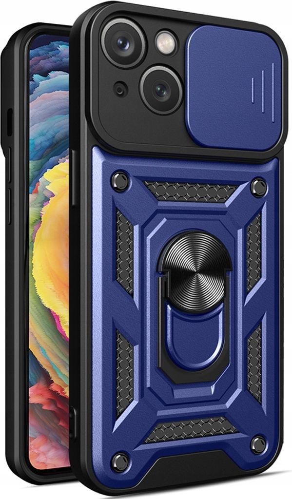 Hybrid Armor Camshield iPhone 14 Plus Hülle mit Kameraschutz, blau