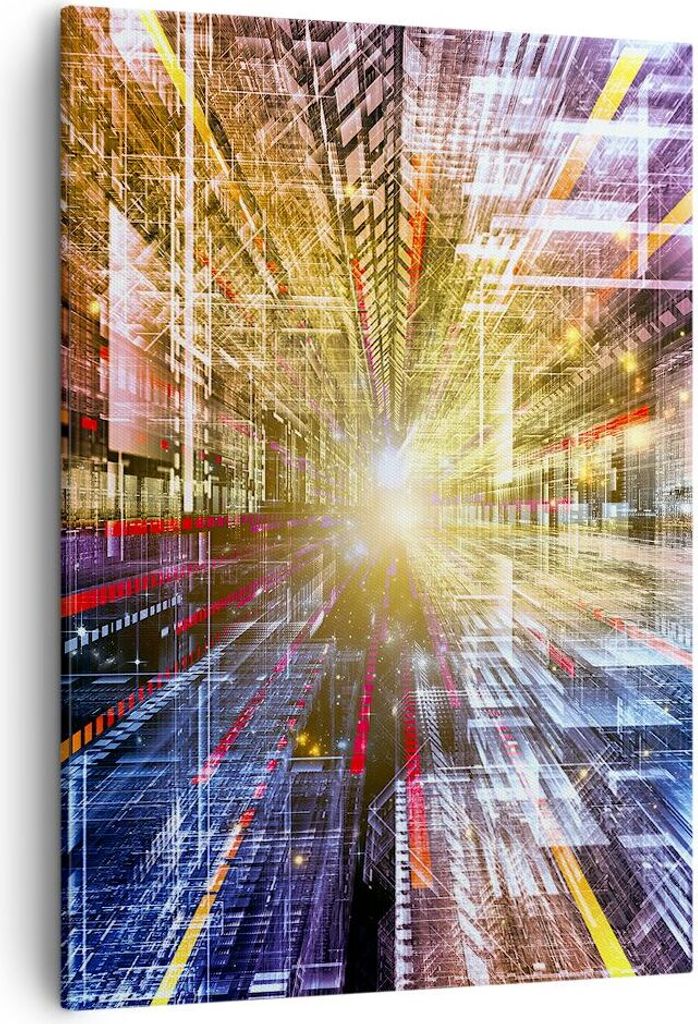 Bild auf Leinwand - Leinwandbild - Einteilig - Grafik Computer Raum Geometrie - 50x70cm - Wand Bild - Wanddeko - Wandbilder - Leinwanddruck - Wandd...