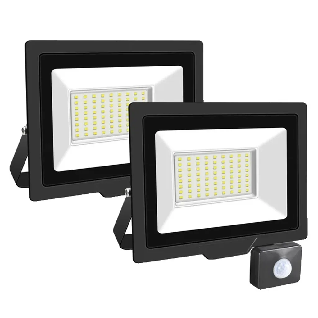 Éclairage extérieur LED double 50W avec capteur PIR blanc naturel IP65