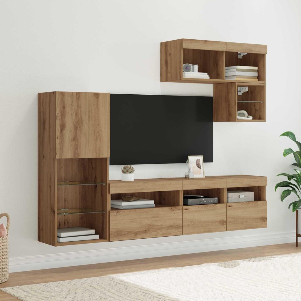 Maison Exclusive - TV-Wandgeräte Wandmontiert 6 pcs Artisan-Eiche Holzwerkstoff