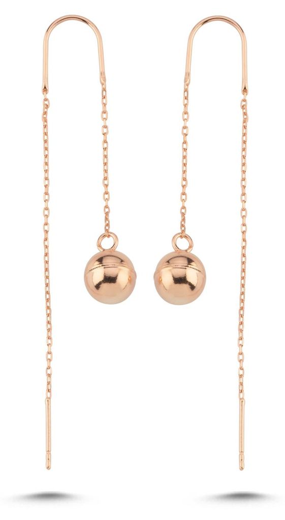 Durchzieher Ohrringe 925 Silber Rosegold – Elegante Kugel-Ohrhänger mit feiner Kette
