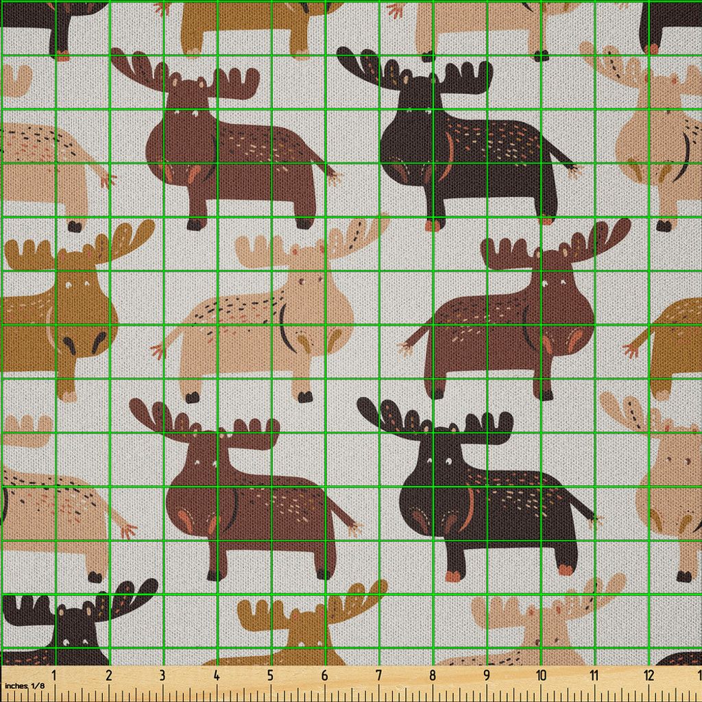 ABAKUHAUS Elch Microfaser Stoff als Meterware , Wilde nordamerikanischen Tiere Wapiti in Childish Scandinavian Doodle, 2 M (230 x 200 cm), Redwood ...