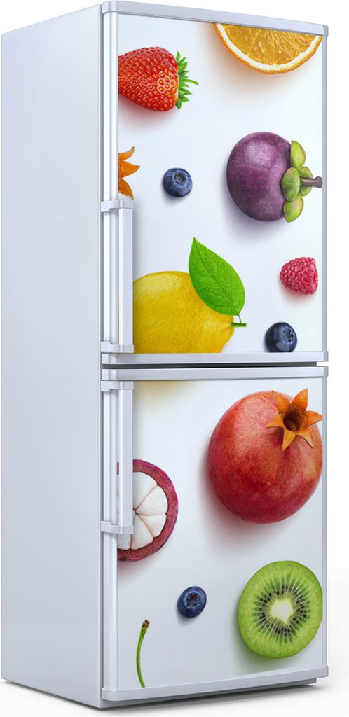 Kühlschrankdekoration 60x180 cm Aufkleber auf dem Kühlschrank - Weiße Farbige Früchte