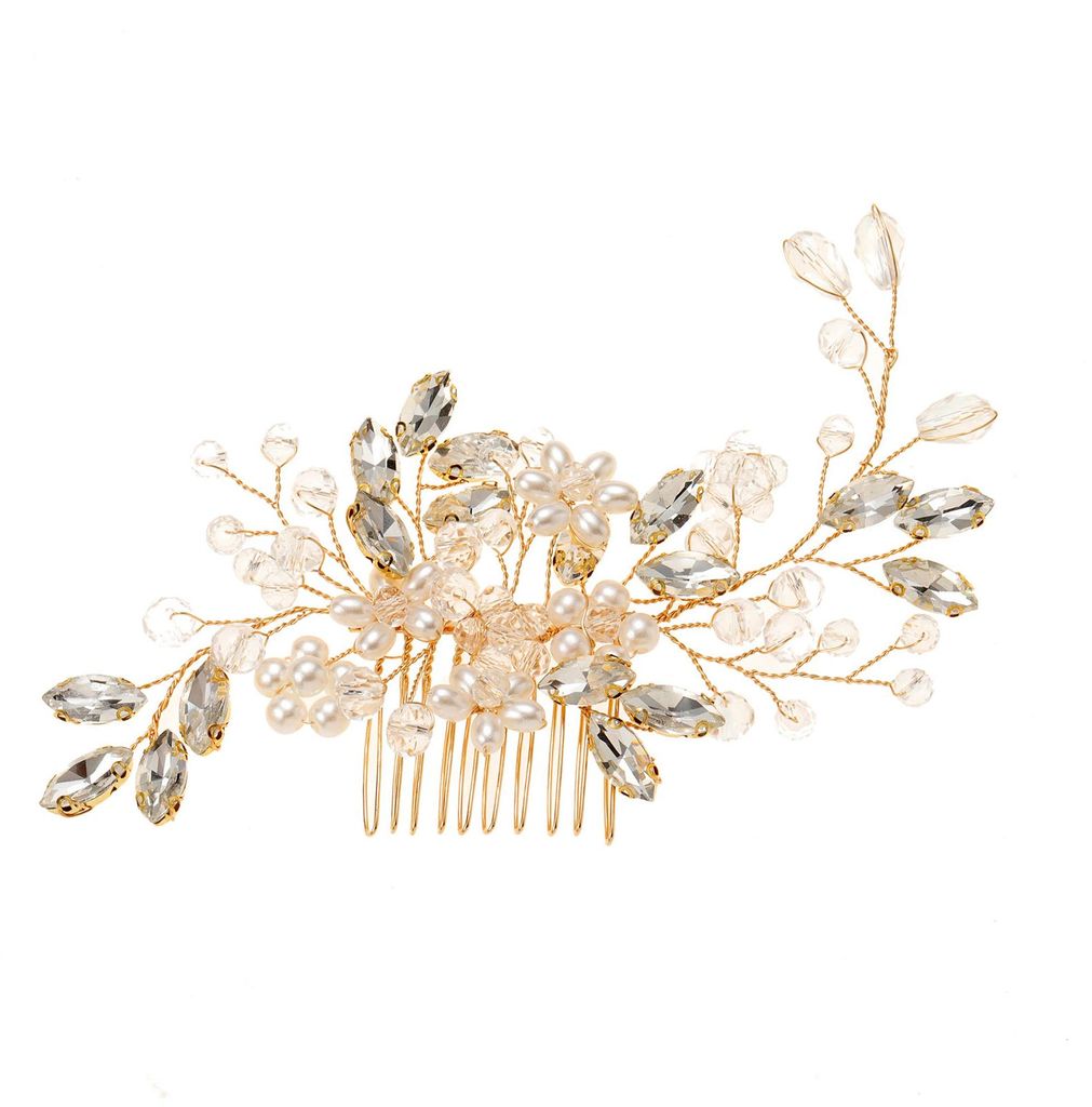 Haarkamm, elegant, stilvoll, dekorativ, handgefertigt, rutschfest, Haarschmuck, Kopfschmuck, Braut, Hochzeit, Haarkamm mit Kunstperlen und Kristall...