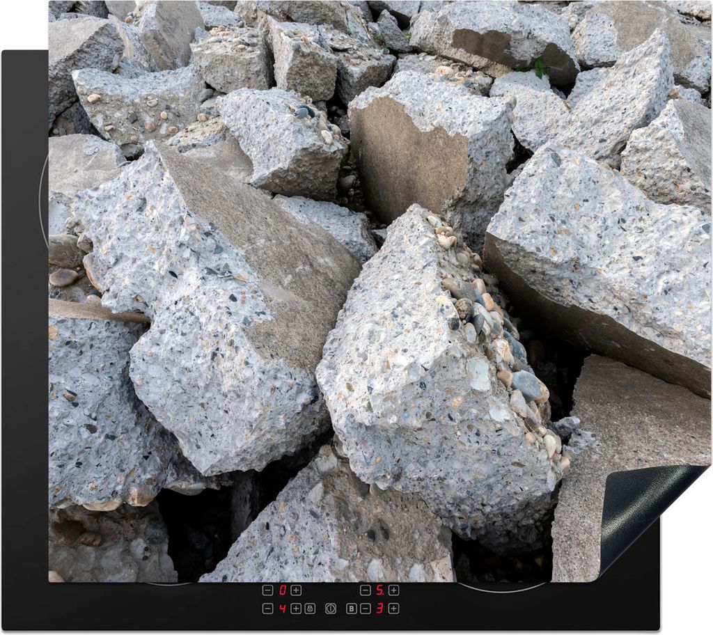 KitchenYeah Herdabdeckplatte Beton - Steine , 59x52cm, Küche Deko, Glaskeramikfeld Herdabdeckung, Abdeckplatte fùr Kochfeld