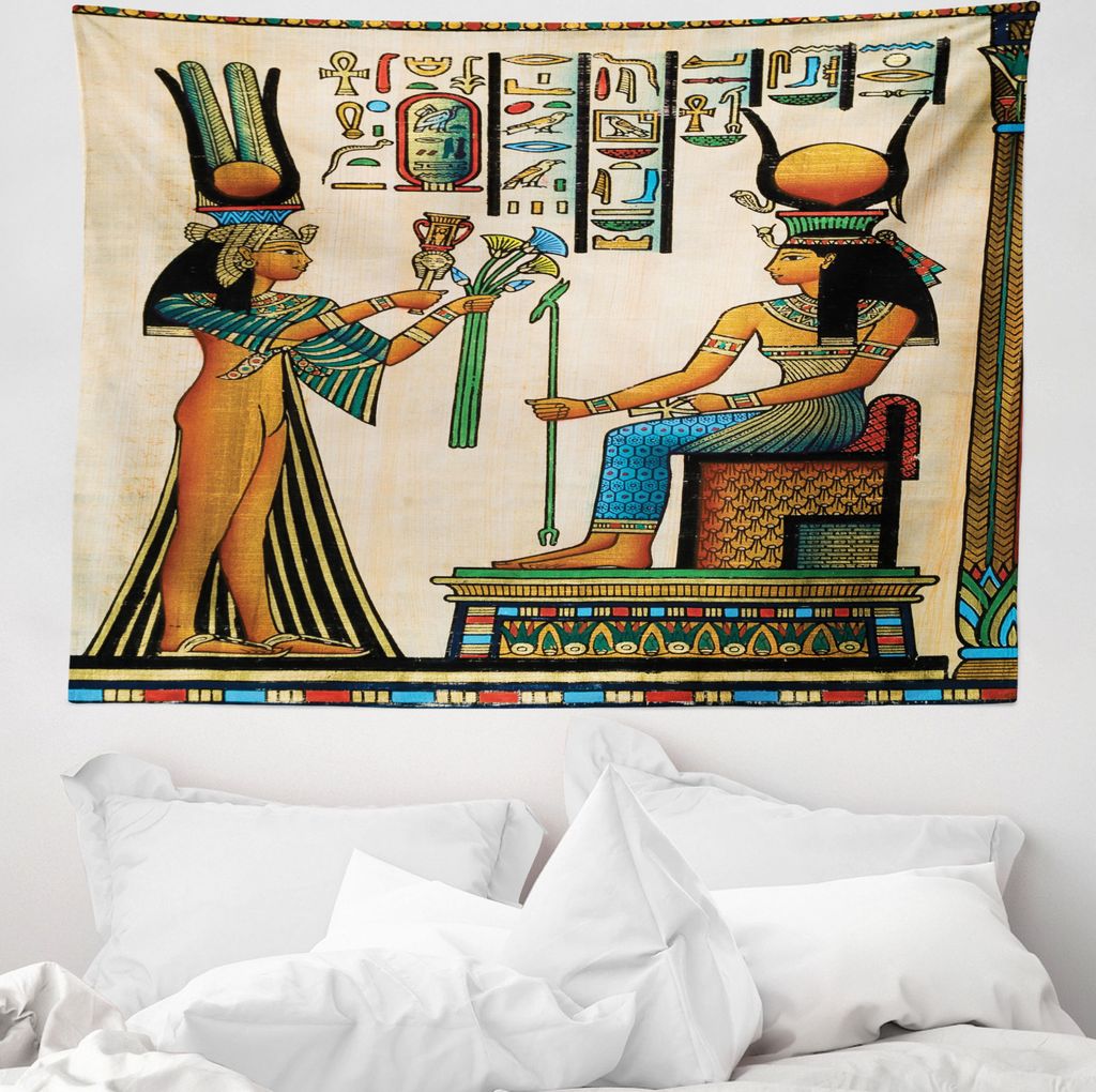 ABAKUHAUS ägyptisch Wandteppich, Altägyptischen Papyrus aus Weiches Mikrofaser Stoff Waschbar ohne Verblassen Digitaldruck, 150 x 110 cm, Mehrfarbig