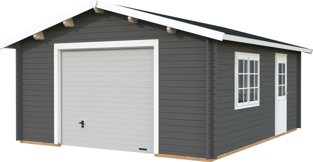 Palmako Garage Roger 23,9 m² - 44 mm - mit Sektionaltor dunkelgrau/weiß lackiert