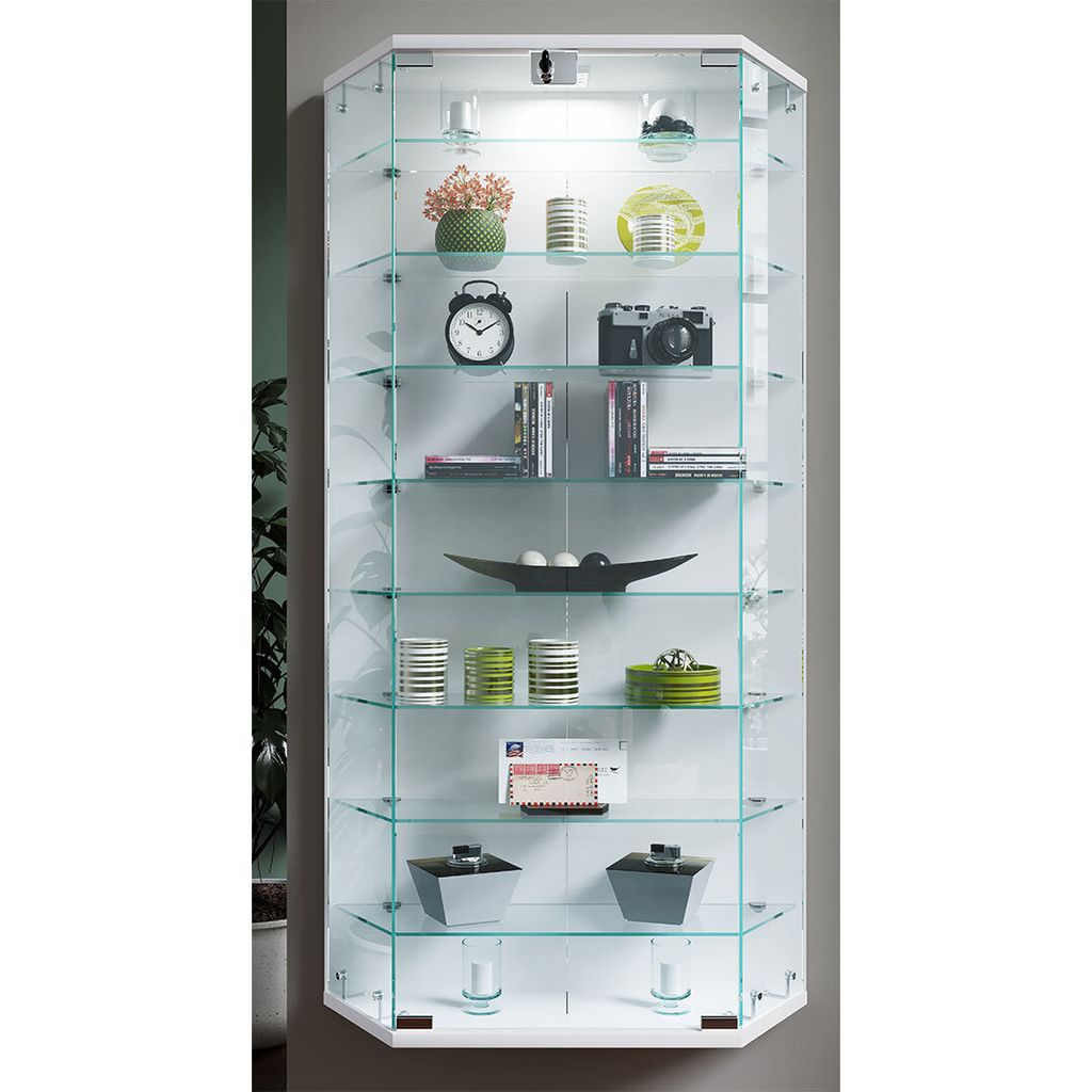 VCM Glasvitrine hängend | Vitrine Glas mit ESG-Sicherheitsglas | Maße ca. H. 114 x B. 83 x T. 17 cm | Hängevitrine Glas | Modern und platzsparen...