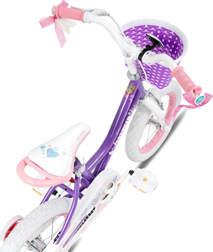 HILAND 14 Zoll Mädchen Kinderfahrrad mit Korb & Bändern, Produktbild 5