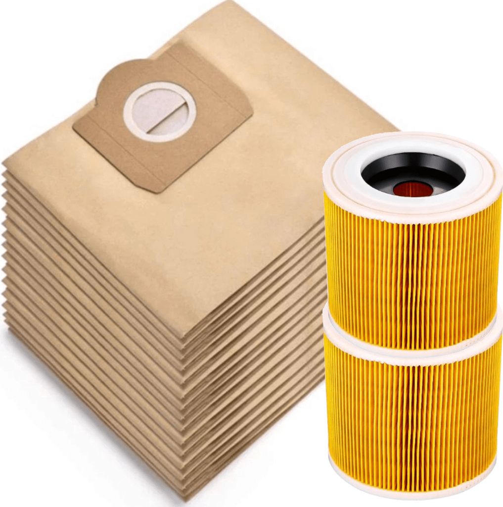 2x Filter und 15x Staubsaugerbeutel geeignet für Karcher für WD3 / MV3 Serien - Staubbeutel - Ersetzt 6.959-130.0