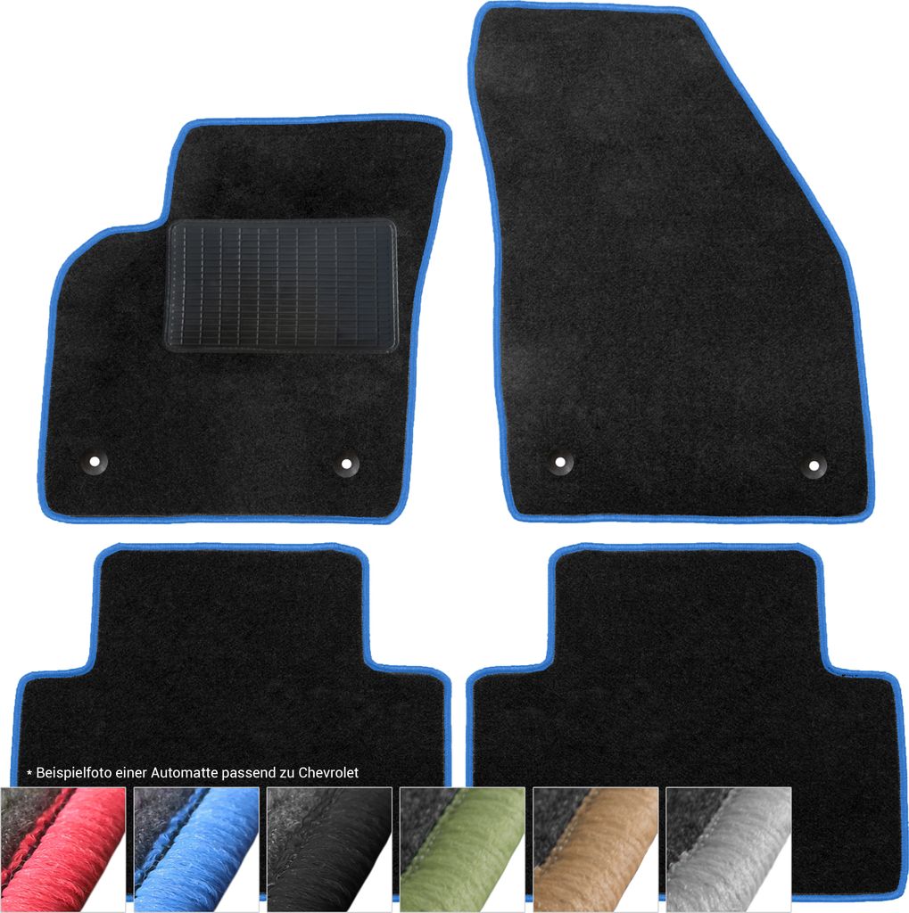 moto-MOLTICO Fußmatten Auto Velours Autoteppiche Schwarz Automatten Set 4-teilig passend für Chevrolet Evanda 2000-2006 (Blaue - Ziernähte)