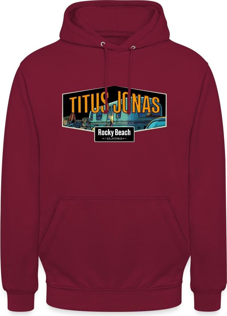 Spreadshirt Die drei Fragezeichen Titus Jonas Wohnwagen Uni Hoodie, XL, Bordeaux