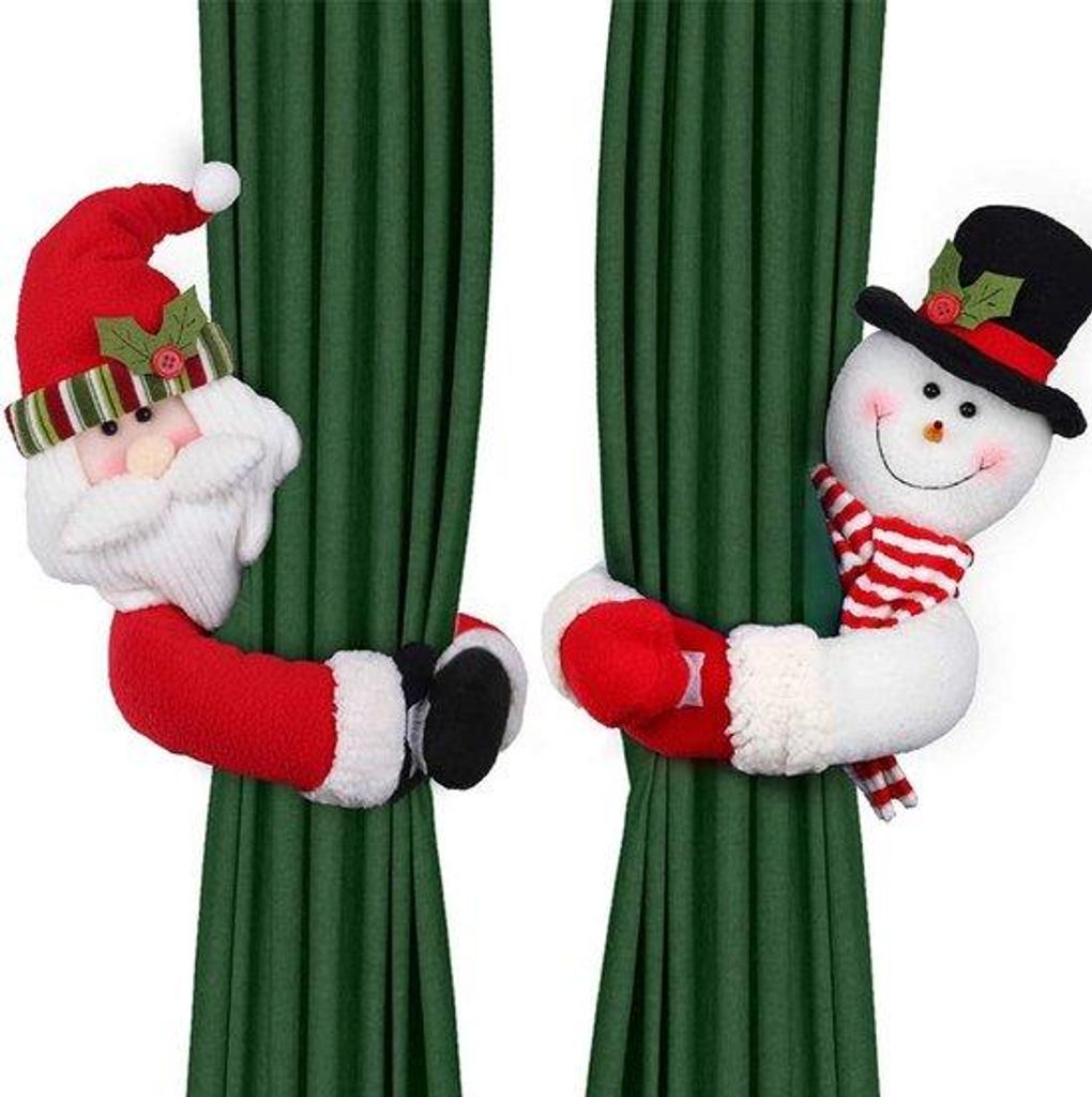 Kerstgordijnhouders Set van 2, Kerstman und Sneeuwpop, Raamdecoraties, Flessenstoppers, Kerstversierung, Huisdeko für die Feiertage