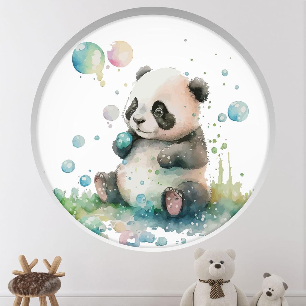 Trompe-l'œil-Aufkleber Runde Bogen Kinder – Lumaléa – Panda-Blase – Durchmesser 130 cm